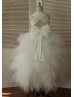 Ivory Lace Tulle Cross Back Flower Girl Dress With Bow